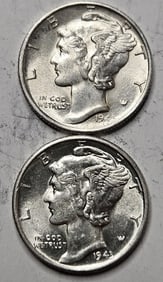 1945 s- 1943 s BU Grade Mercury Dimes
