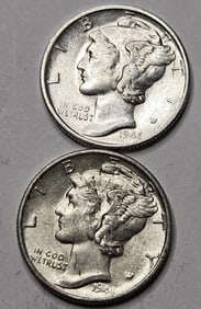 1944 s- 1945 s BU Grade Mercury Dimes