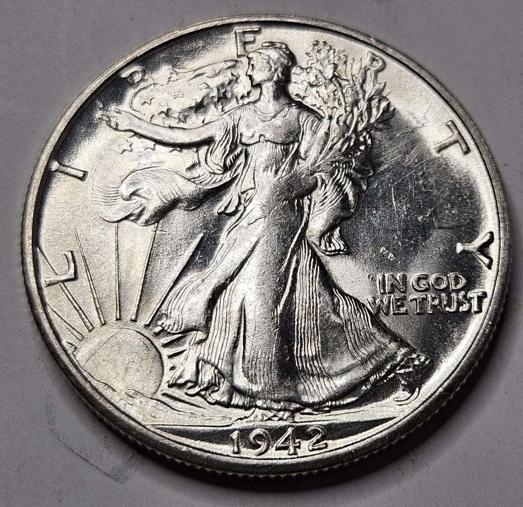 1942 s True BU Walking Liberty Half -$65 CPG: Item is the item in the image - Bidder is responsible for all value and grade determination - Please review all terms and conditions prior to placing any bids- All bids are an agreement to all terms -