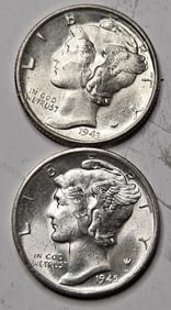 1943 s- 1945 s BU Grade Mercury Dimes