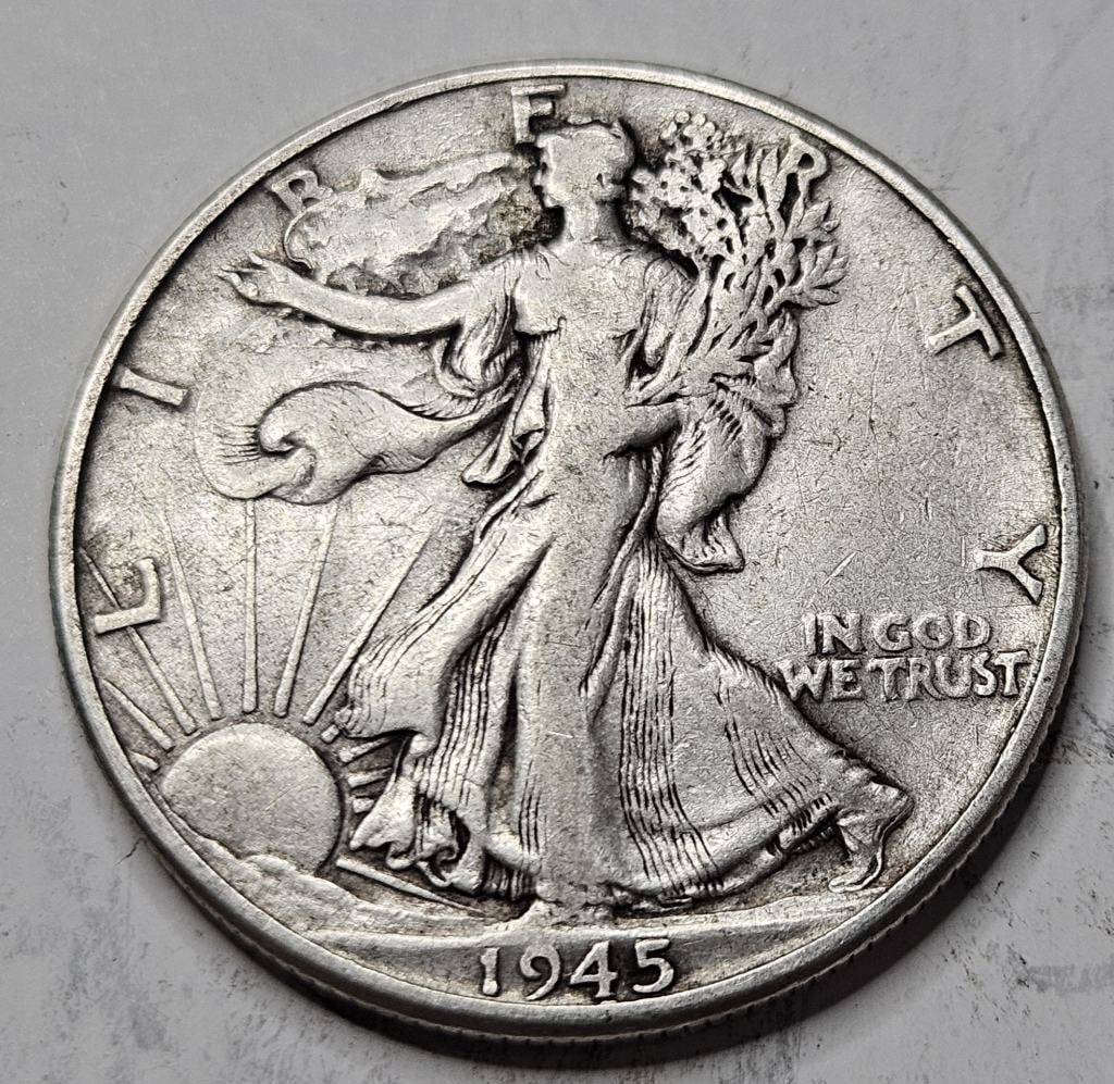1945 VF Grade Walking Liberty Half Dollar: Item is the item in the image - Bidder is responsible for all value and grade determination - Please review all terms and conditions prior to placing any bids- All bids are an agreement to all terms -