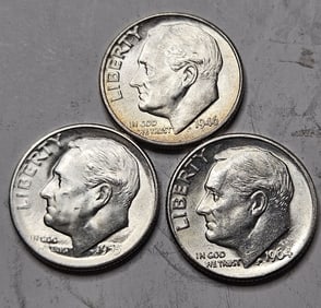 1946d-1955s-1964d- BU Roosevelt Dimes