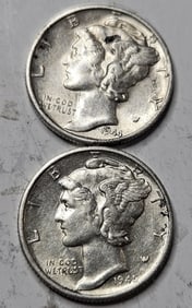 1944 s- 1945 s BU Grade Mercury Dime Lot