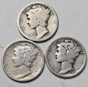 1917-1920d-1920 Mercury Dime Lot