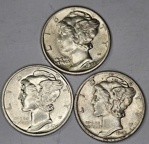 1943s-1941s-1943s- Natural BU Grade mercury Dimes