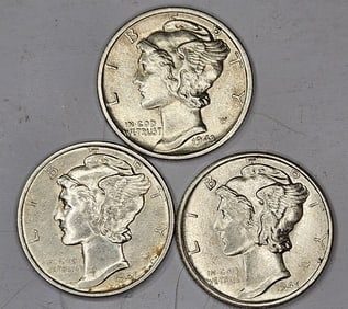 1945-1943s-1945s- BU Grade Mercury Dimes