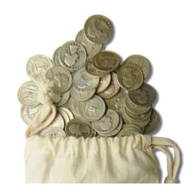 (100) 90% Silver Washington Quarters in Canvas Bag