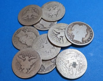 (10) Random Date/Grade Barber Quarters