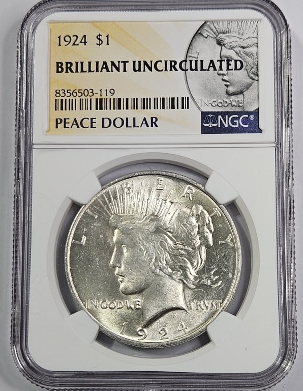 1924 BU Grade NGC Peace Silver Dollar