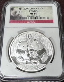 2009 MS 69 NGC - 10 Yuan Silver Panda Bullion