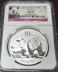 2010 MS 69 NGC - 10 Yuan Silver Panda Bullion