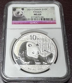 2011 MS 69 NGC - 10 Yuan Panda Silver Bullion