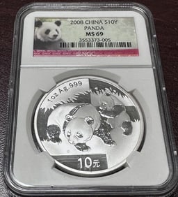 2008 MS 69 NGC - 10 Yuan Panda SIlver Bullion