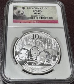 2013 MS 69 NGC - 10 Yuan Panda Silver Bullion