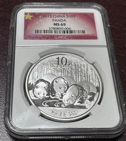 2013 MS 69 NGC- 10 Yuan Panda Silver Bullion