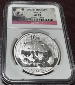2009 MS 69 NGC - 10 Yuan Panda Silver Bullion
