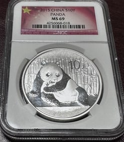 2015 MS 69 NGC - 10 Yuan Panda Silver Bullion
