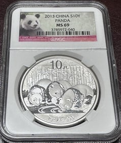 2013 MS 69 NGC - 10 Yuan Panda Silver Bullion