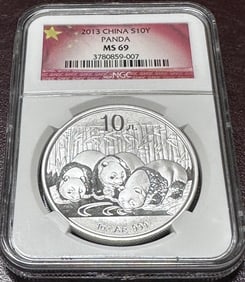 2013 MS 69 NGC - 10 Yuan Panda Silver Bullion