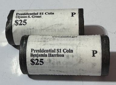 (2) $25 Presidential Dollar Rolls- Grant -Harrison