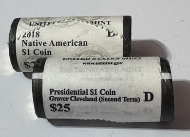 (2) $25 Presidential Dollar Rolls - Native-Clev.