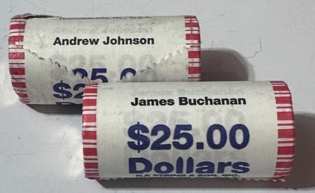 (2) $25 Presidential Dollar Rolls- Johnson-Buchan.