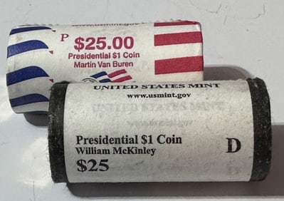 (2) $25 Presidential Dollar Rolls-Van Buren - Mckn