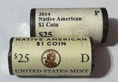 (2) $25 SPecial Edition Dollar Rolls- Native Amer.