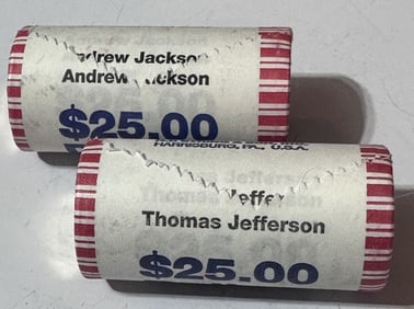 (2) $25 Presidential Dollar Rolls-Jefferson-Jacks.
