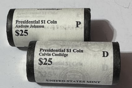 (2) $25 Presidential Dollar Rolls- Coolidge-John