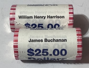 (2) $25 Presidential Dollar Rolls- Harrison-Buch.