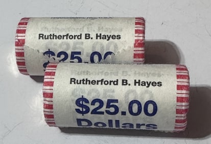 (2) $25 Presidential Dollar Rolls- Hayes