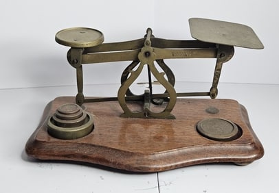 Antique Postage Balance Scale-Wood Base & Weights