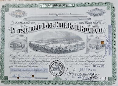 1957 Pitts. & Lake Erie Railroad Stock Certificate