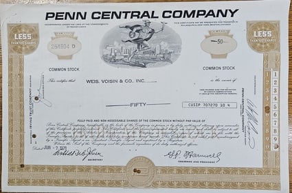 1971 Penn Central Railroad Stock Certificate