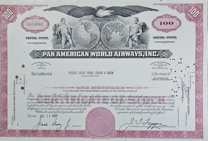 1967 Pan American Airways Stock Certificate