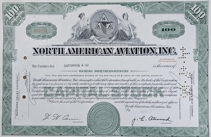 1966 No. American Aviation Stock Certificate