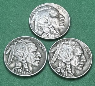 1938d/d-XF-1938d-VF-1938d-F Buffalo Nickels