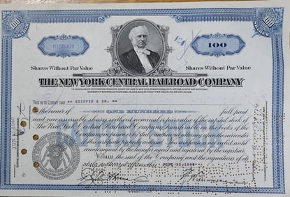 1940 NY Central Railroad Stock Certificate