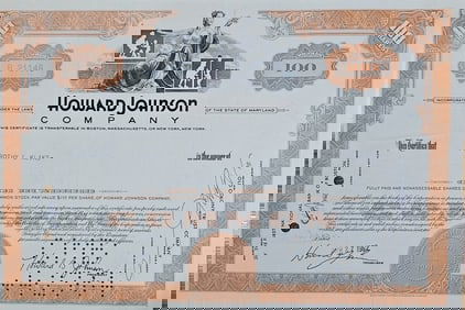 1962 Howard Johnson Stock Certificate