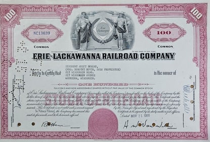 1960 Erie-Lackawana Railroad Stock Certificate