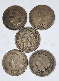 1905-1882-1906-1905-1892 Indian Head Cents