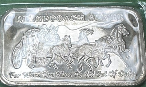 1 Oz. Silver Stagecoach Design Fractional Bar