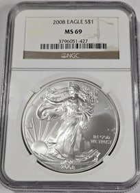 2008 MS 69 NGC US Silver Eagle