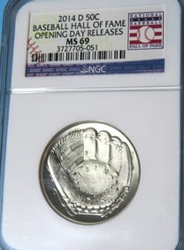 2014 d MS 69 NGC BB HOF Half Dollar