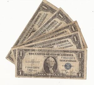 (5) Random Date US $1 Silver Certificates