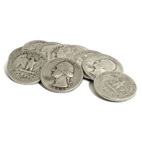 Lot of (10) 90% Silver Washington Quarters