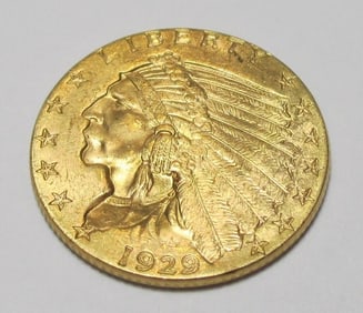 1929 $2.5 Gold Indian XF Plus Grade