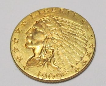 1909 $2.5 Gold Indian XF-AU Grade