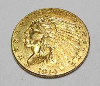 1914 D  $2.5 Gold Indian XF Plus Grade